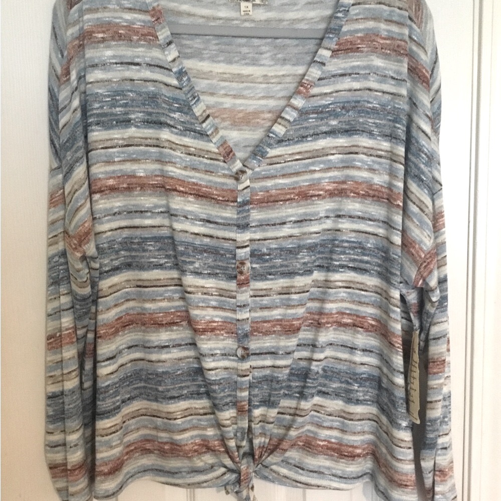 NWT One World Button Front Tie Sweater- Read